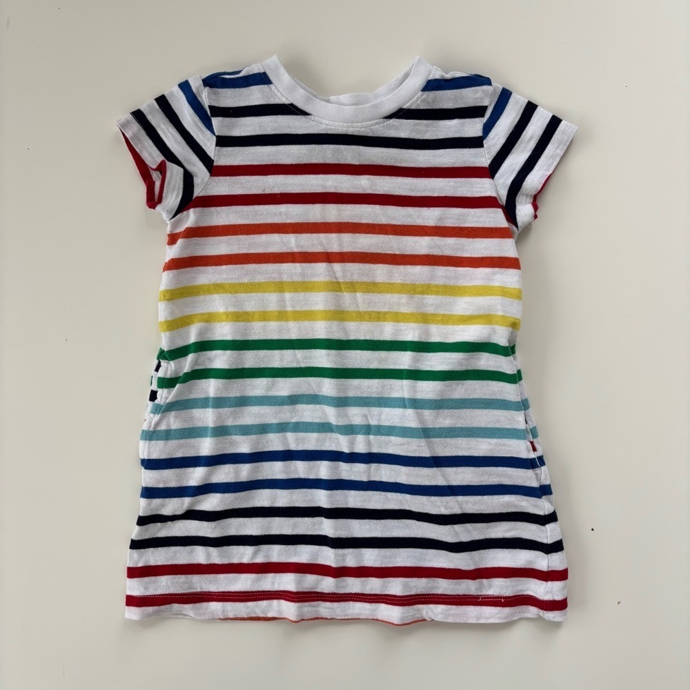 PRIMARY Kids T-Shirt Dress in Rainbow Stripe Crewneck Size 2/3